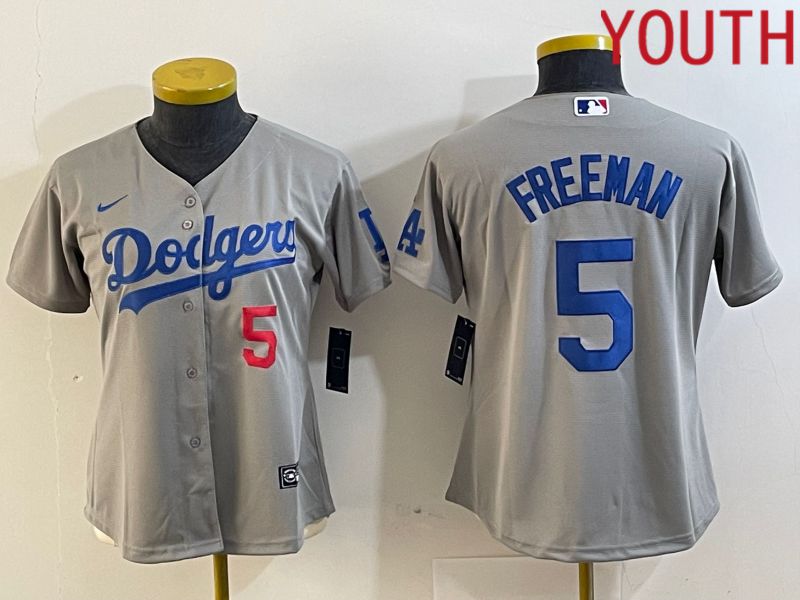 Youth Los Angeles Dodgers 5 Freeman Grey Nike Game MLB Jersey style 3